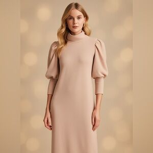 ZARA Puff Sleeve Mock Neck Midi Dress